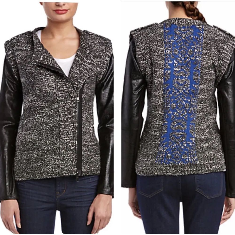 Twelfth Street By Cynthia Vincent Sweater Jacket Faux Leather Sleeves Size L